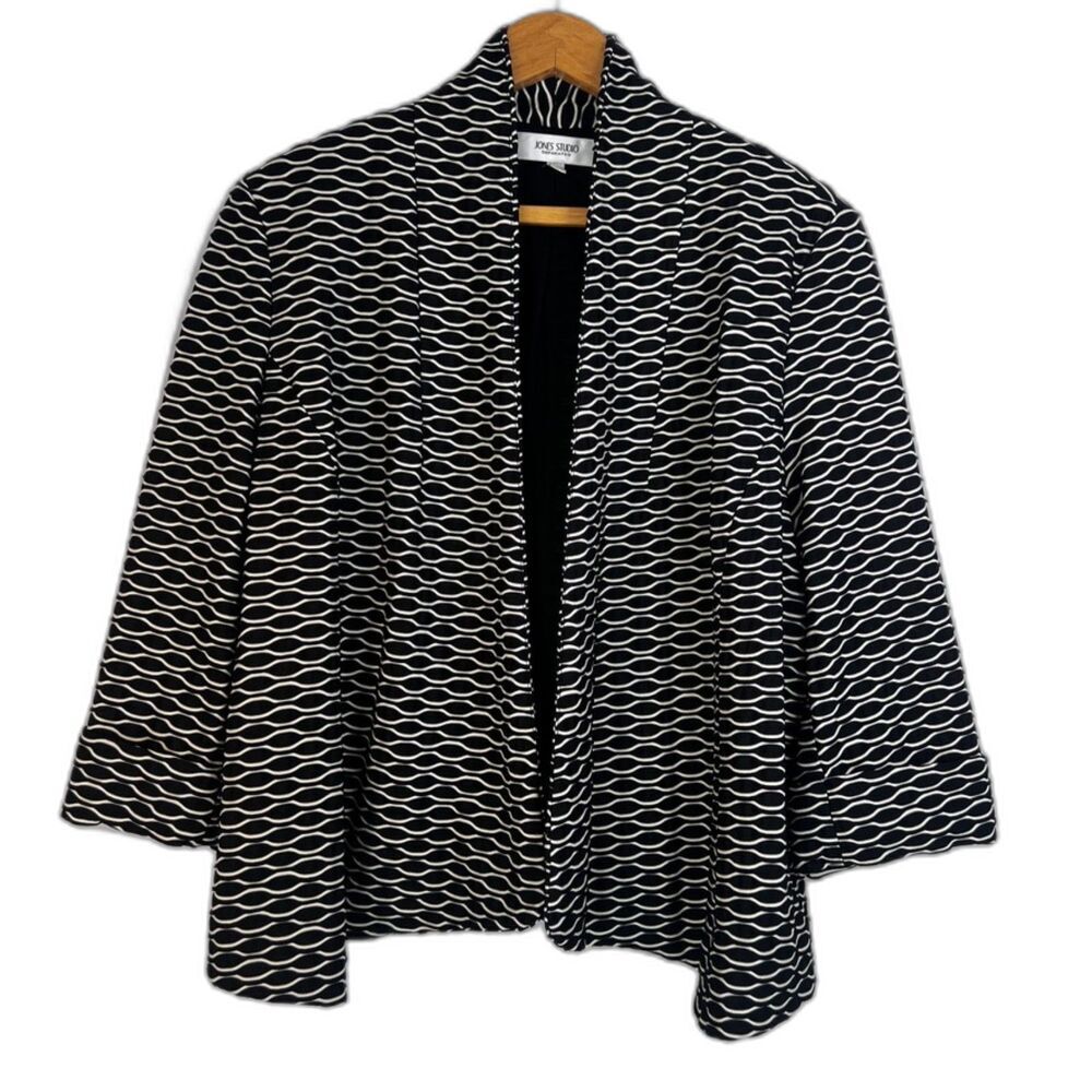 Jones Studio Textured Geometric Pattern Open Front Jacket‎ Cardigan Size XL